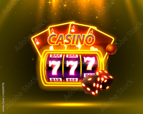 Casino Neon cover, slot machines and roulette with cards, Scene background art.