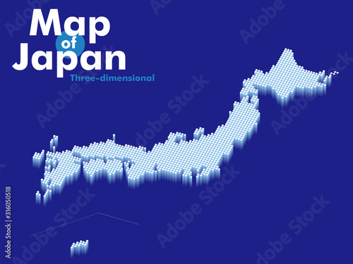 ドットとグラデーションの立体的な日本地図のイラスト｜青背景・ビジネスグラフィック素材
