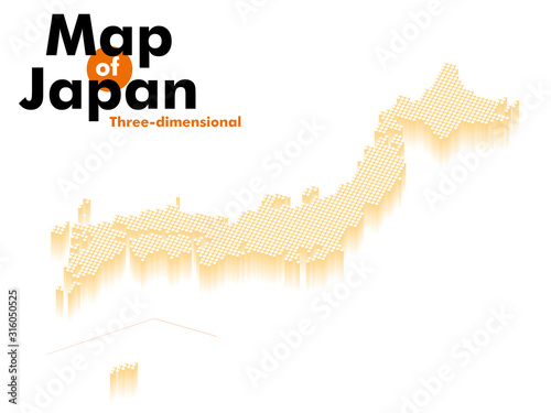 ドットとグラデーションの立体的な日本地図のイラスト｜黄色系・ビジネスグラフィック素材