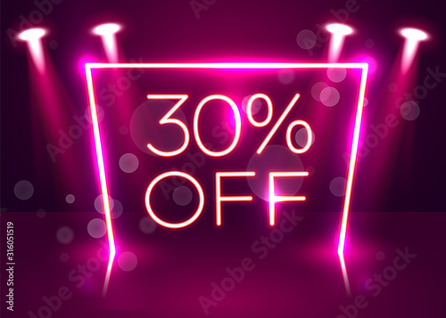 Sale glowing neon sign. Light vector background for your advertise, discounts and business.