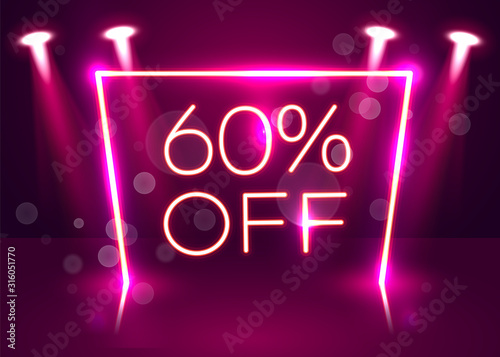 Sale glowing neon sign. Light vector background for your advertise, discounts and business.