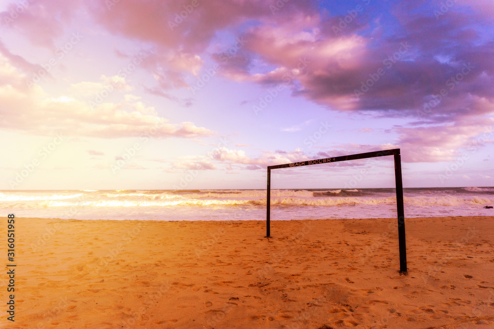 Beautiful Beach Soccer Goal On Ocean At Sunset Beautiful Beach Soccer Goal On Ocean At Sunset