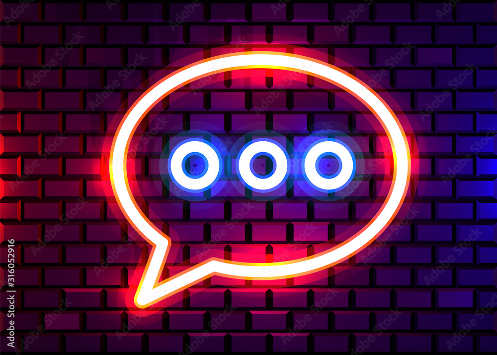 Neon chat bubble sign on dark brick wall background. Las Vegas concept. Neon chat bubble sign on dark brick wall background. Las Vegas concept.