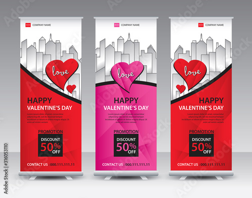Roll up banner stand template Creative design, Modern Exhibition Advertising vector eps10, Valentine's day sale banner concept