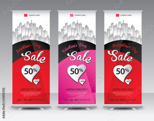 Roll up banner stand template Creative design, Modern Exhibition Advertising vector eps10, Valentine's day sale banner concept