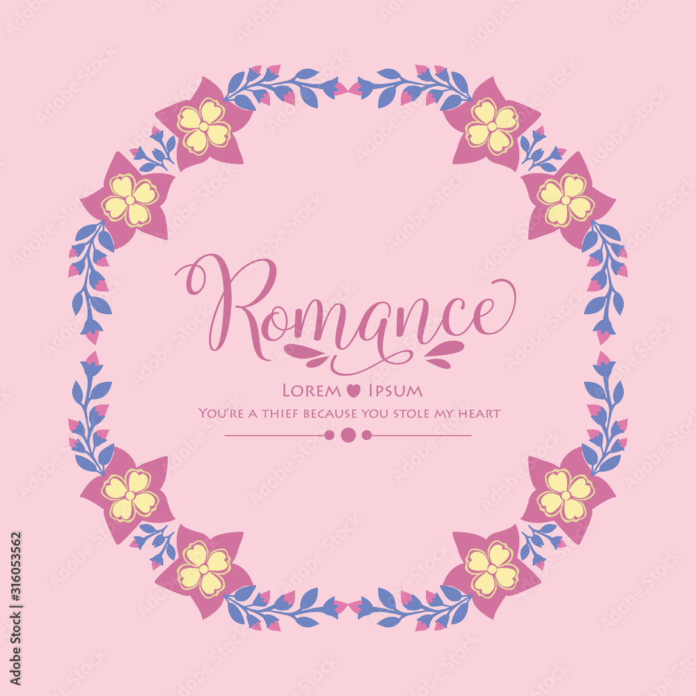 Antique shape of leaf and floral frame, for cute romance greeting card decor. Vector