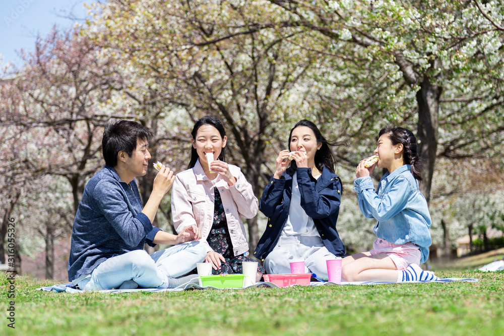 お花見をする家族