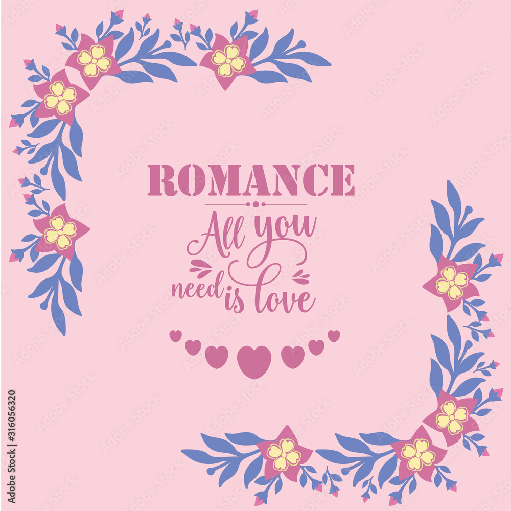 Seamless decoration of leaf and flower frame, for romance invitation card design. Vector