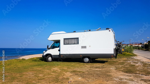 caravan modenr car summer holidays by the sea outdoor ,caravan parked