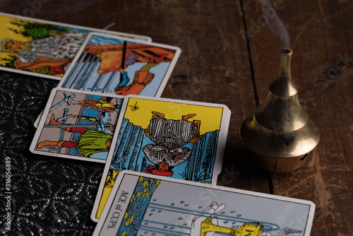 Tarot Cards on cloth and wood magical items