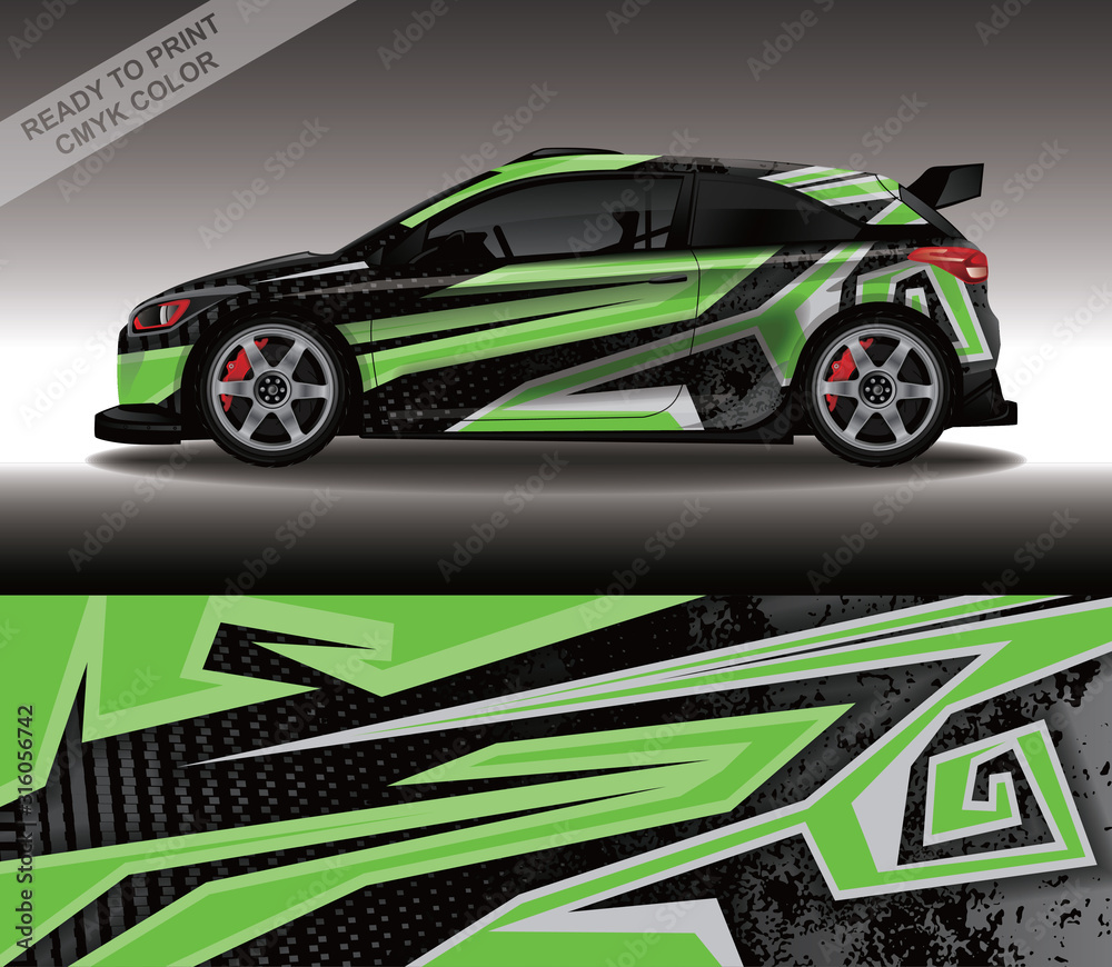 Obraz premium Car wrap decal design vector, custom livery race rally car vehicle sticker and tinting.