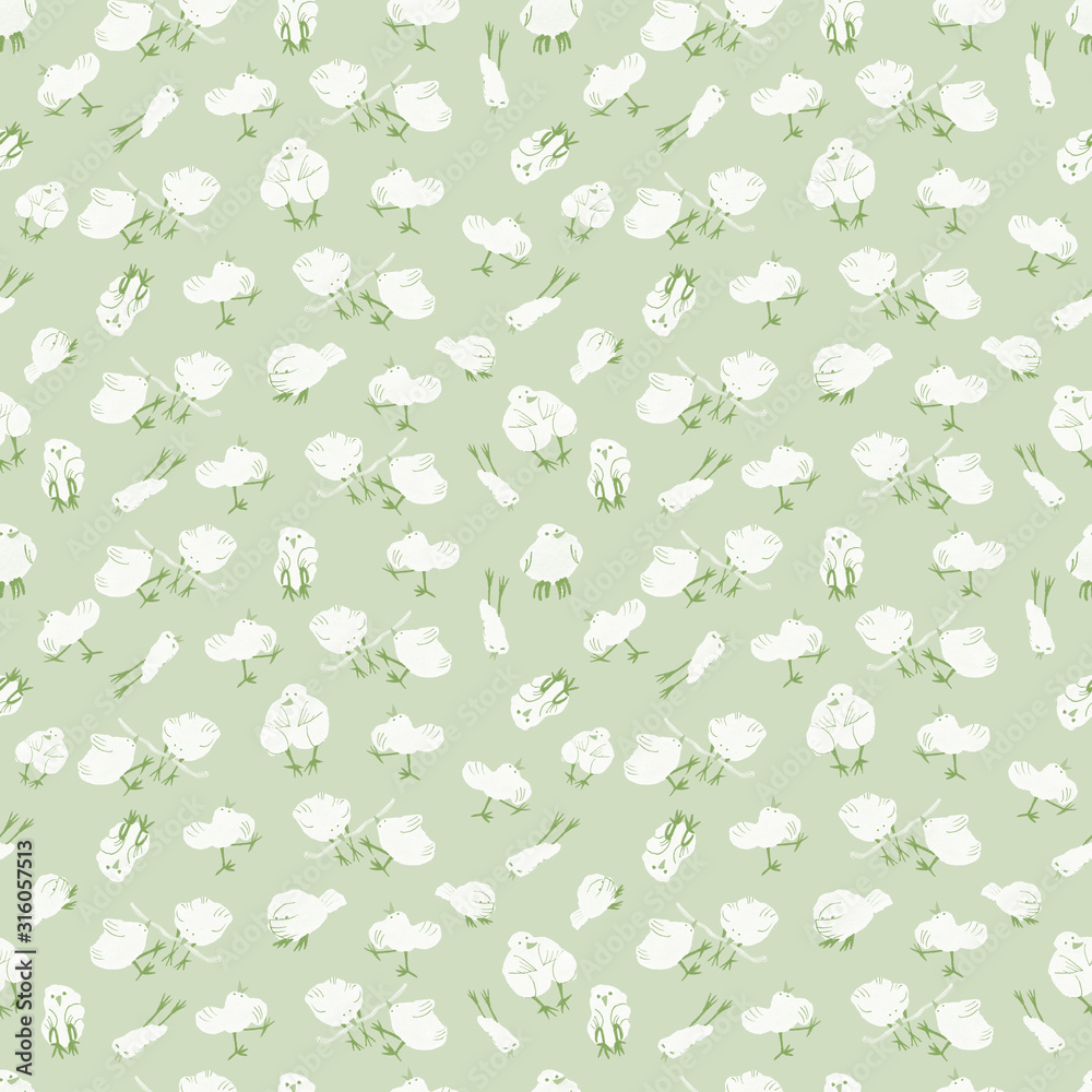 Easter pattern with chickens on the grass
