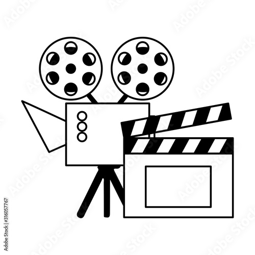 cinema projector and clapperboard isolated icon