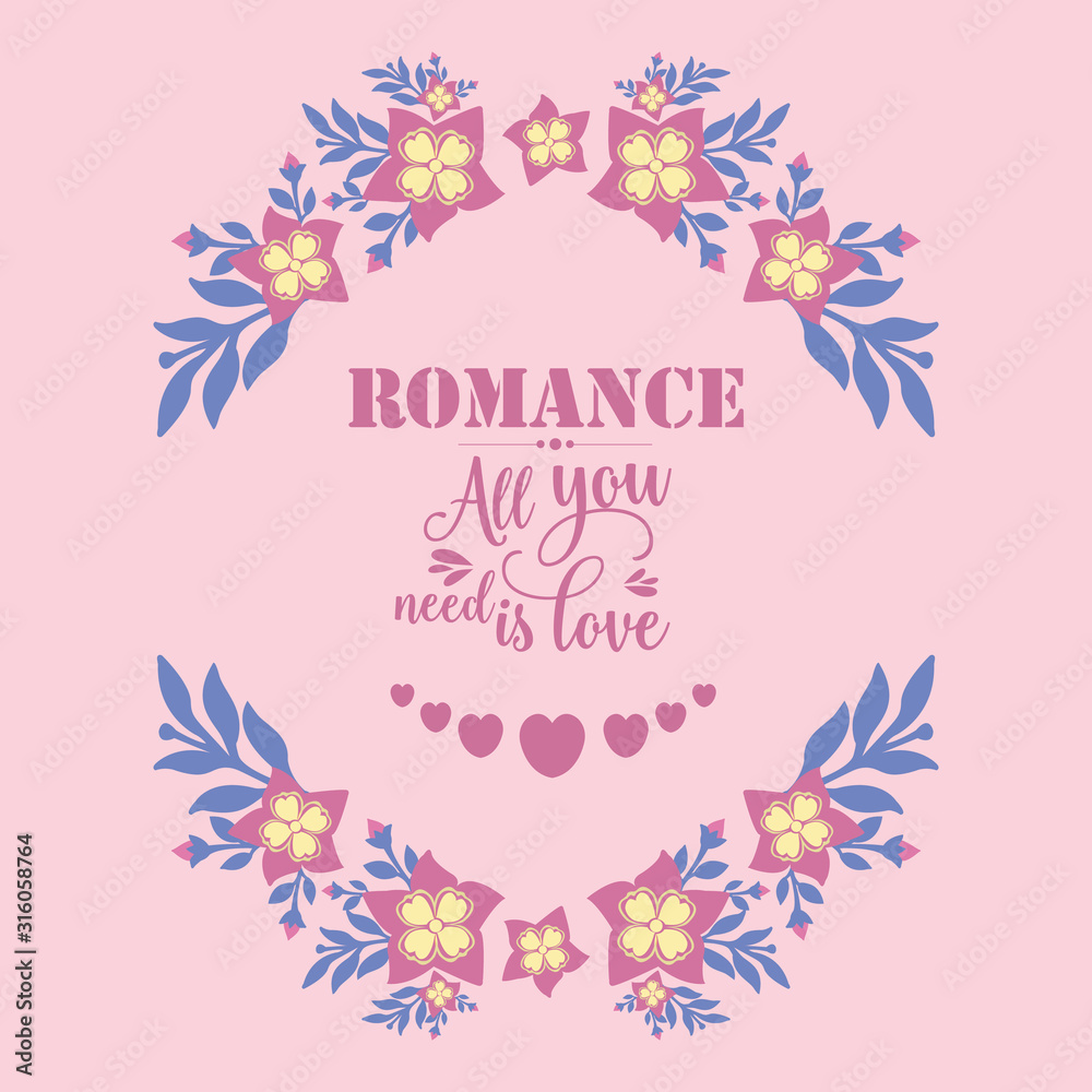 Simple pattern of Leaf and pink wreath frame, for romantic greeting card design. Vector