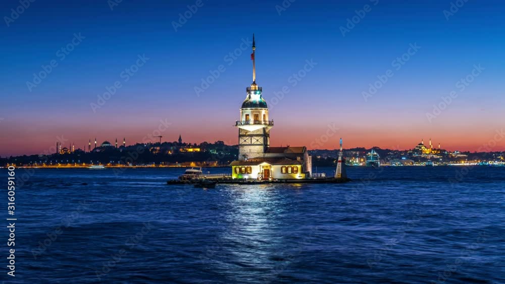 Time lapse of Maiden's tower at sunset in istanbul, Turkey. Time lapse of Maiden's tower at sunset in istanbul, Turkey.
