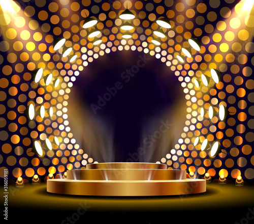 The gold podium is winner or popular on the golden background.