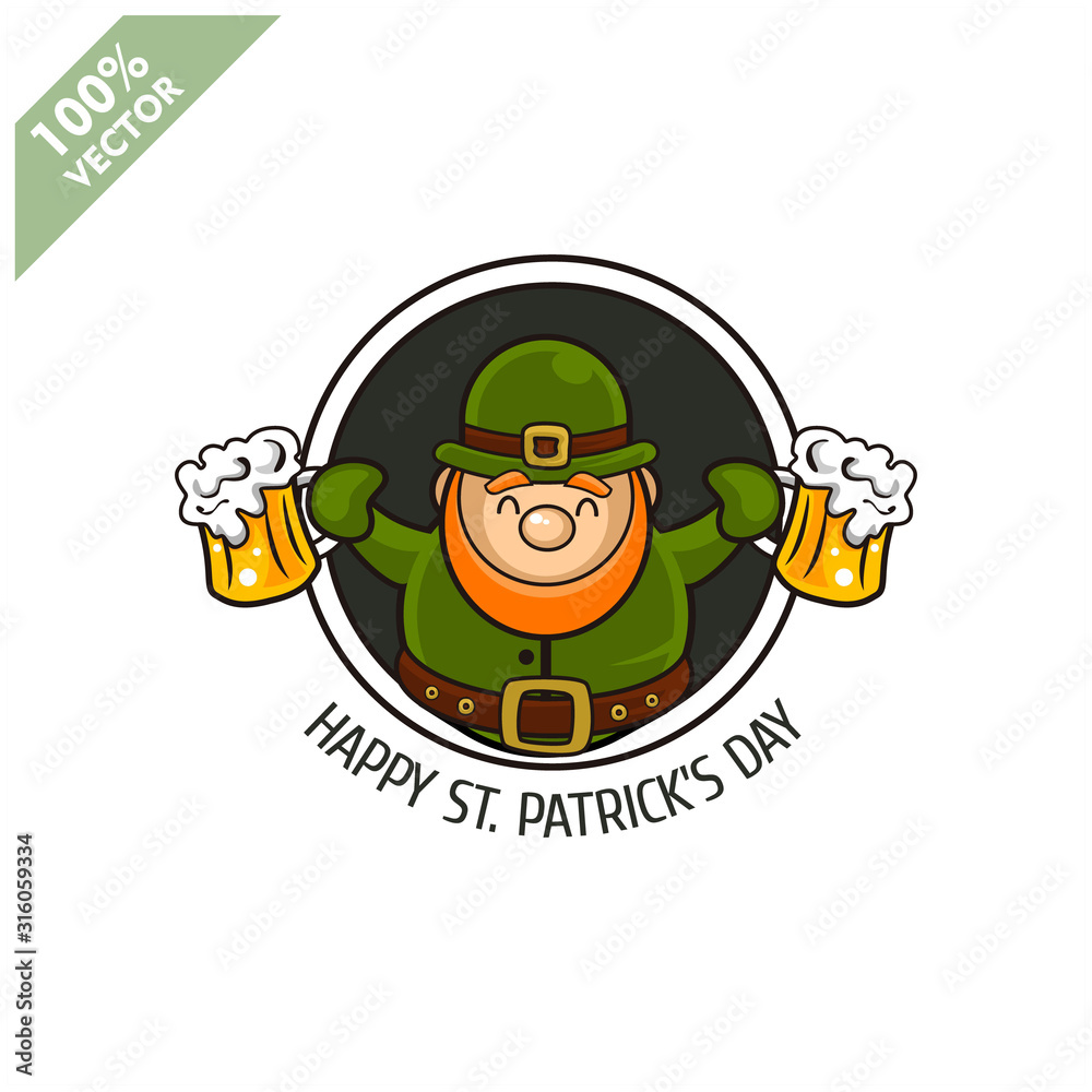 Fototapeta premium Saint Patrick's Day. Funny Leprechaun on a circle background. Vector illustration cartoon isolated silhouette