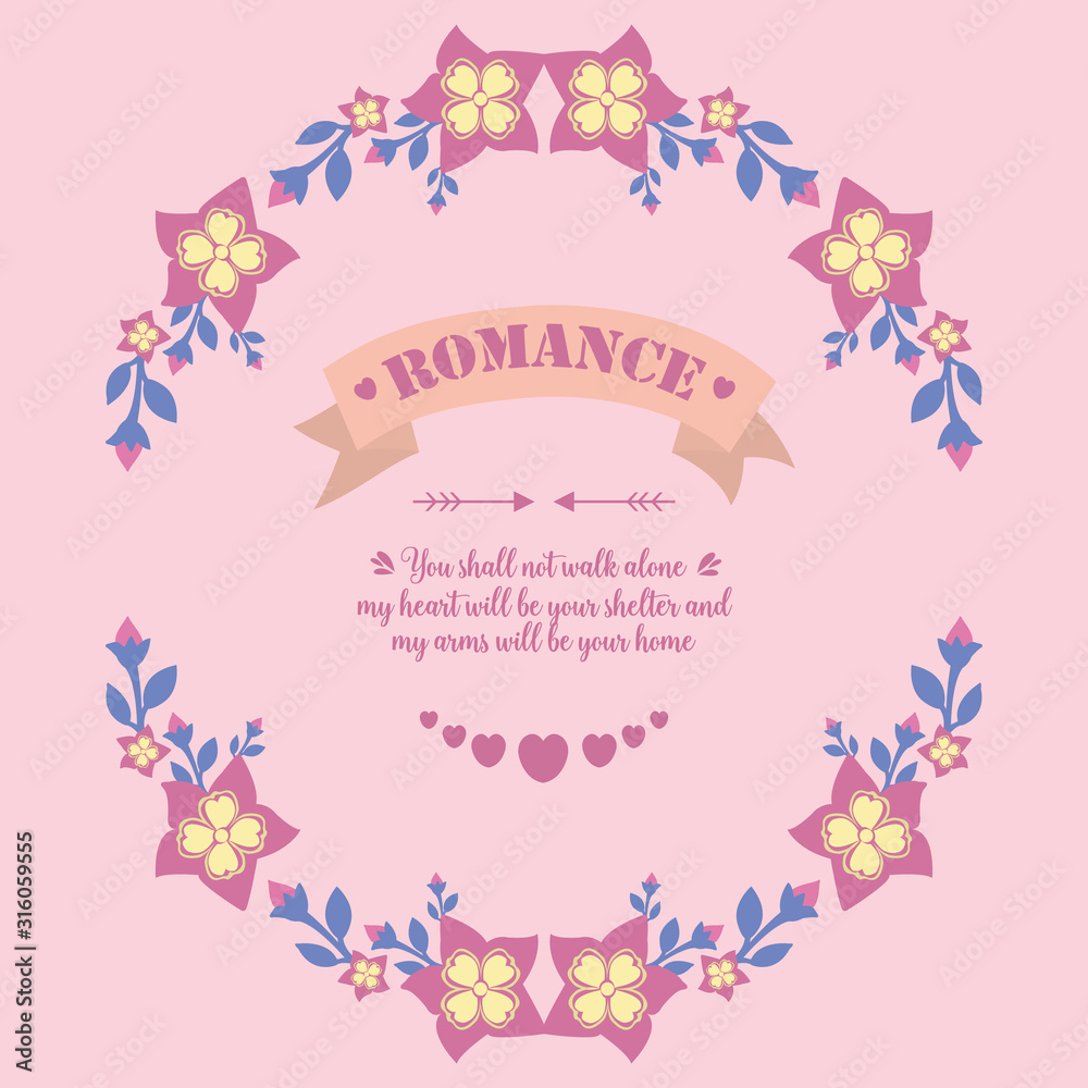 Crowd pink floral frame and unique shape leaf, for seamless romance greeting card wallpaper design. Vector