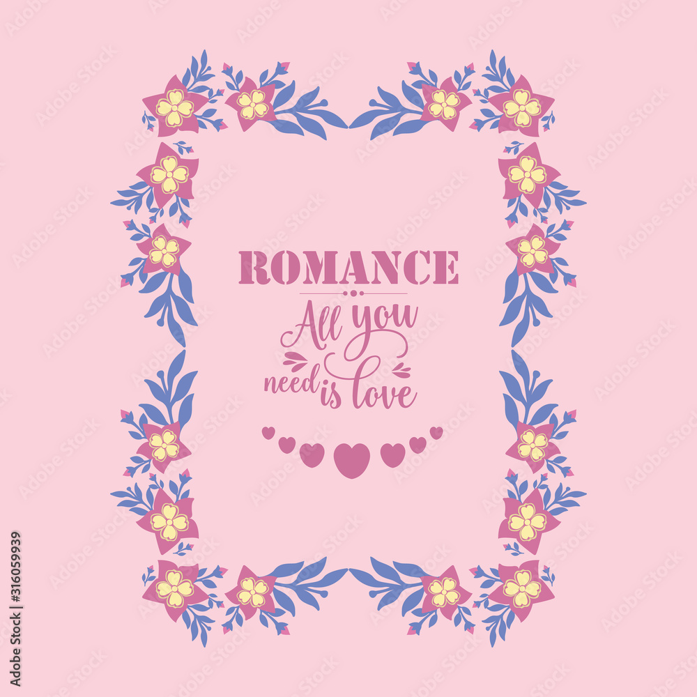 Ornament leaf and pink floral frame, for elegant romance poster decoration pattern. Vector