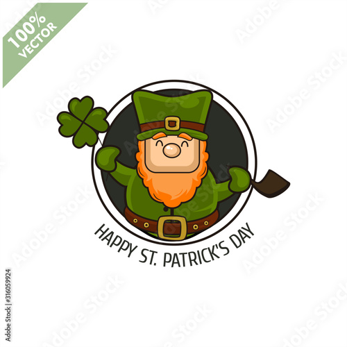 Saint Patrick's Day. Funny Leprechaun on a circle background. Vector illustration cartoon isolated silhouette