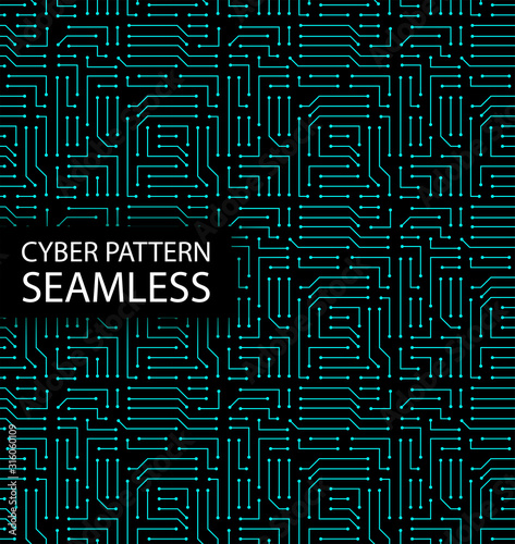 Seamless cyber pattern. Circuit board texture. Digital high tech style vector background