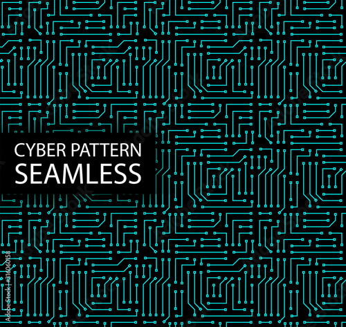 Seamless cyber pattern. Circuit board texture. Digital high tech style vector background