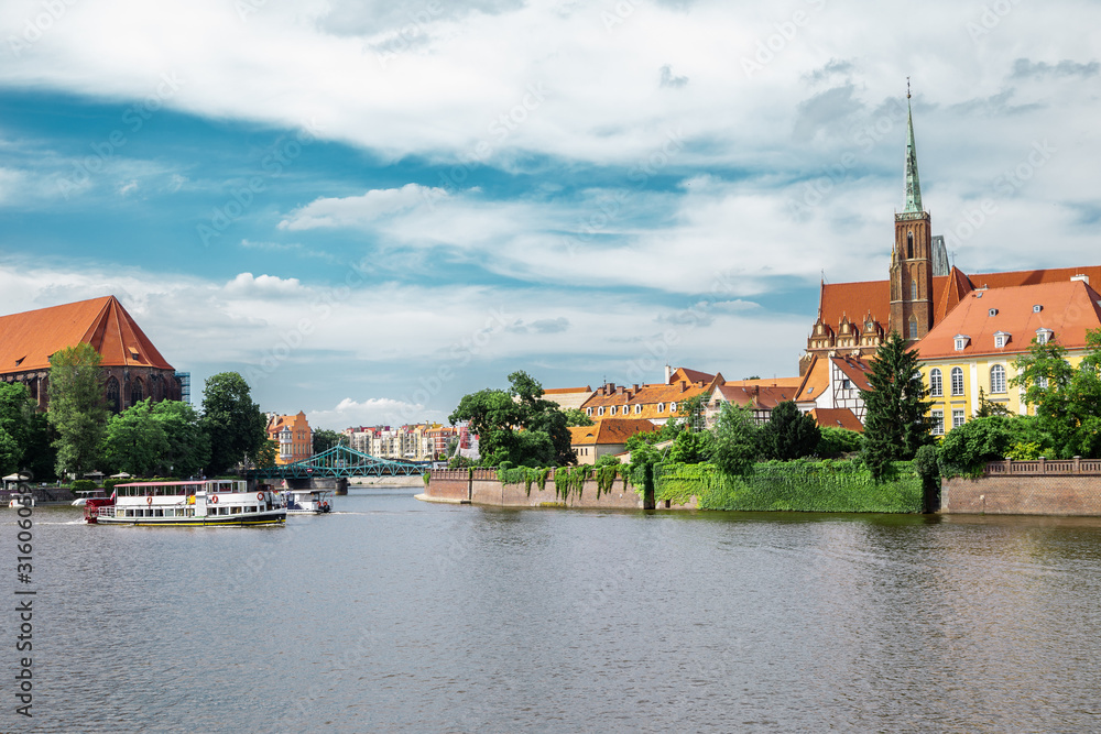 Ostrow Tumski Cathedral island with Oder river in Wroclaw, Poland