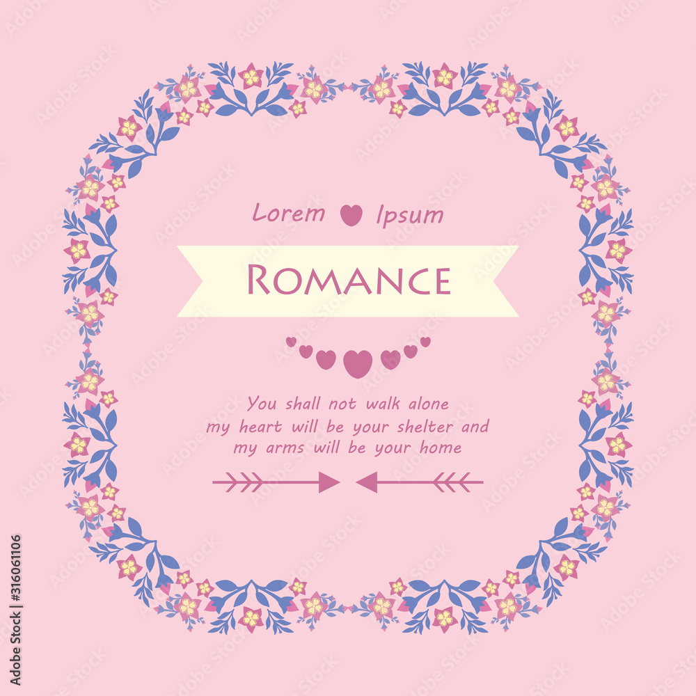 Template design for romance card, with cute style of leaf and floral frame. Vector Template design for romance card, with cute style of leaf and floral frame. Vector