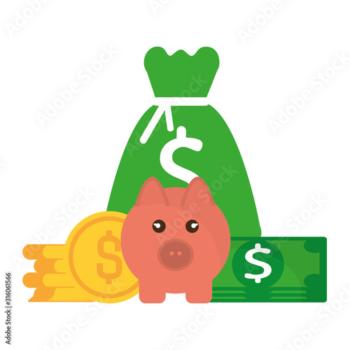 pig with coins isolated icon