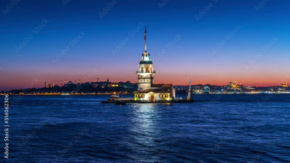 Time lapse of Maiden's tower at sunset in istanbul, Turkey. Time lapse of Maiden's tower at sunset in istanbul, Turkey.