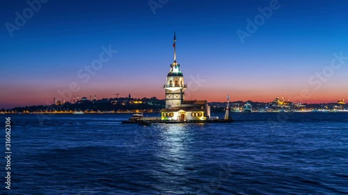 Wallpaper Mural Time lapse of Maiden's tower at sunset in istanbul, Turkey. Torontodigital.ca
