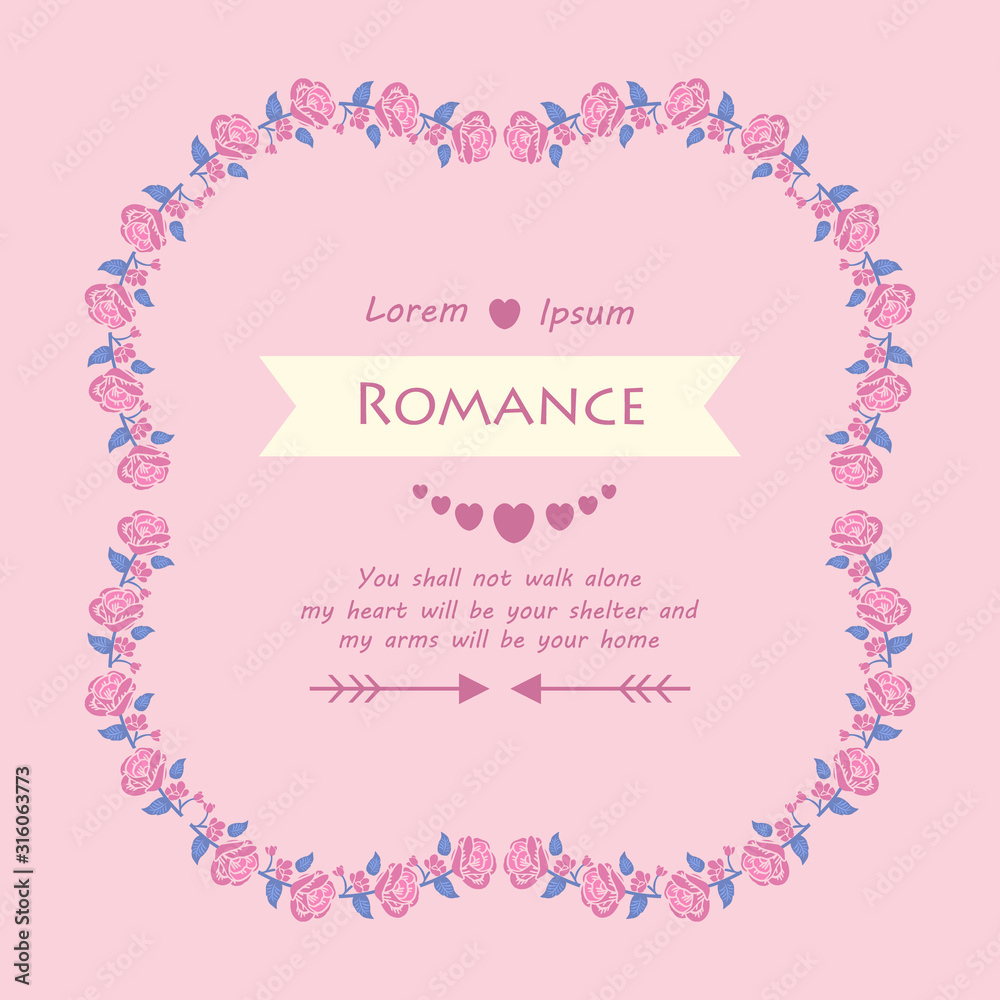 Wallpaper design for romance greeting card, with seamless style of leaf and floral frame. Vector