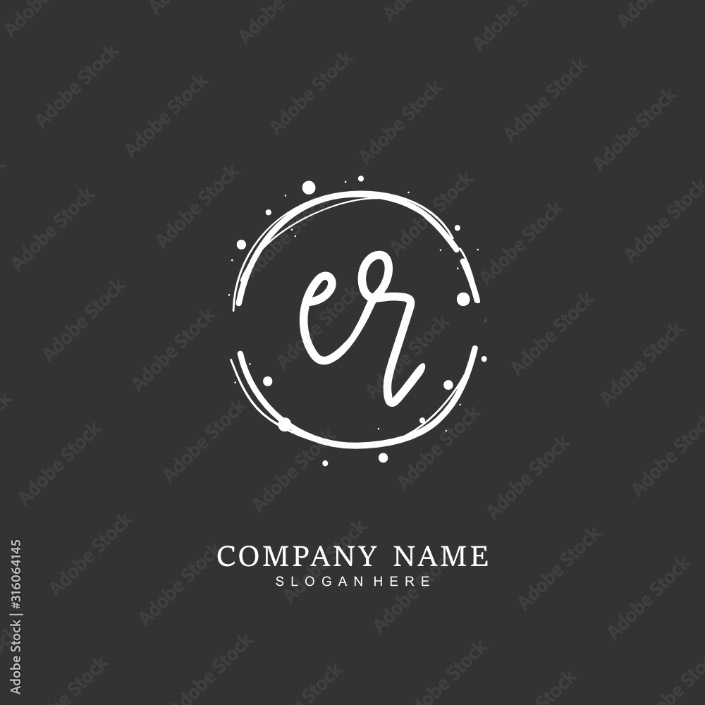 Handwritten initial letter E R ER for identity and logo. Vector logo template with handwriting and signature style.