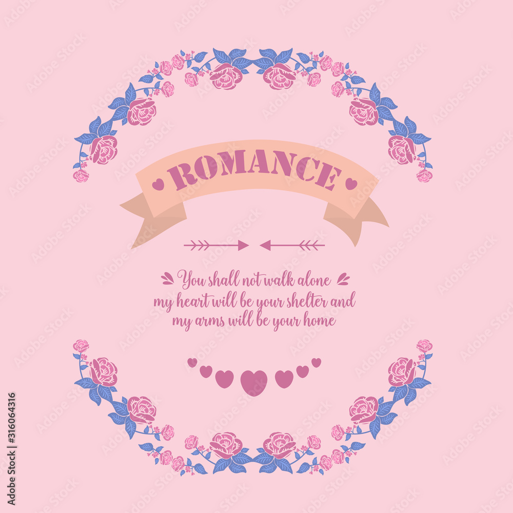 Beautiful pink rose wreath frame, for romance invitation card design. Vector
