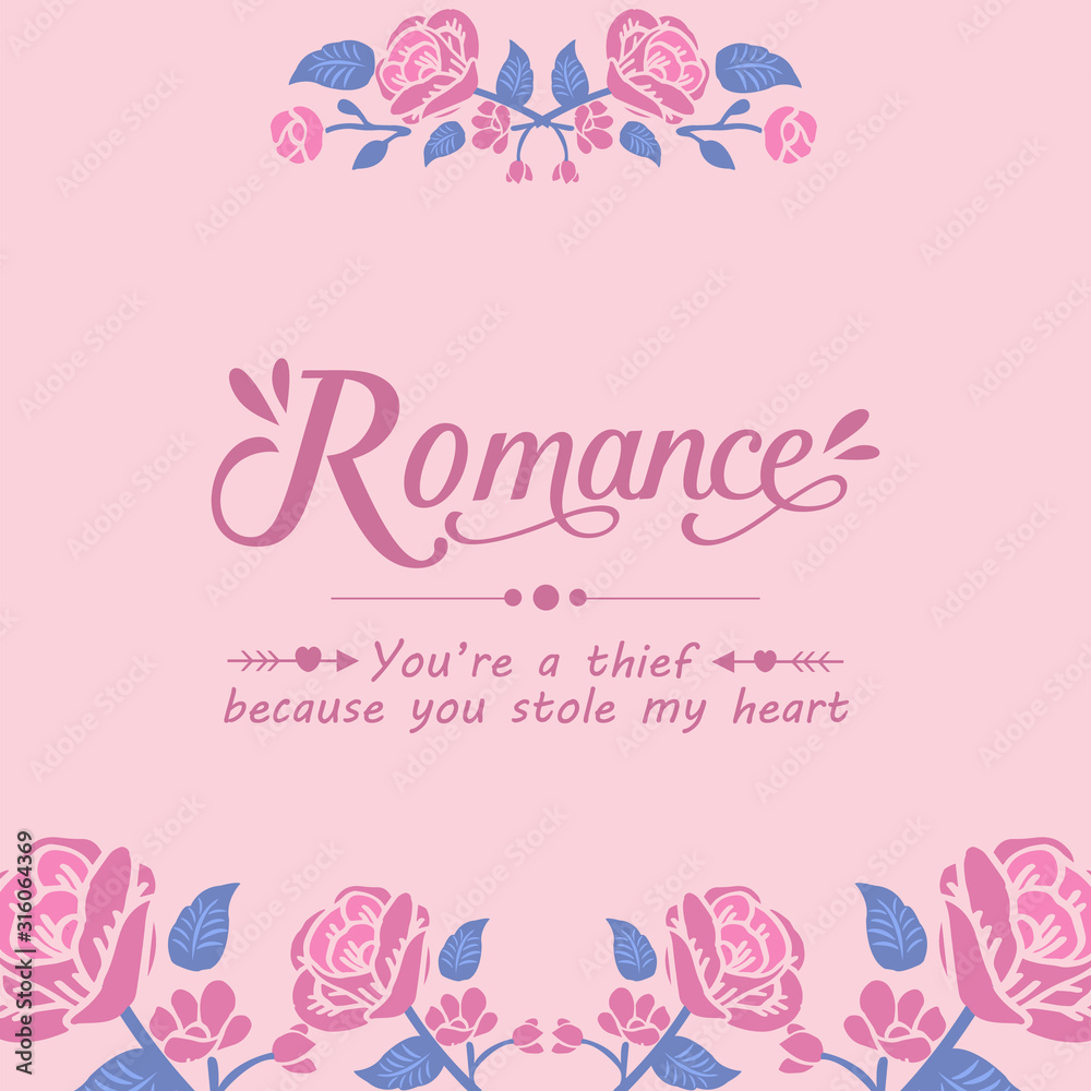 Elegant romance card design, with beautiful wallpaper, cute decoration of leaf and flower frame. Vector