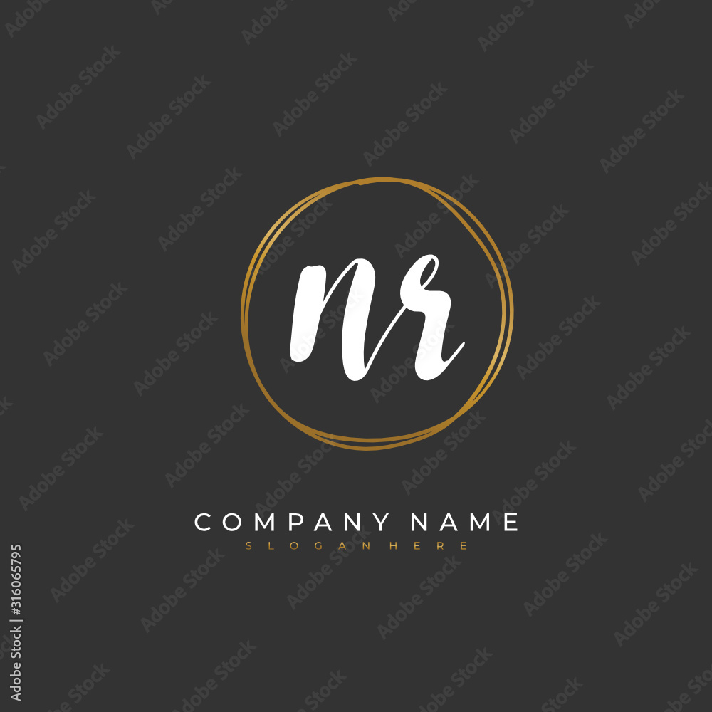 Handwritten initial letter N R NR for identity and logo. Vector logo template with handwriting and signature style. Handwritten initial letter N R NR for identity and logo. Vector logo template with handwriting and signature style.