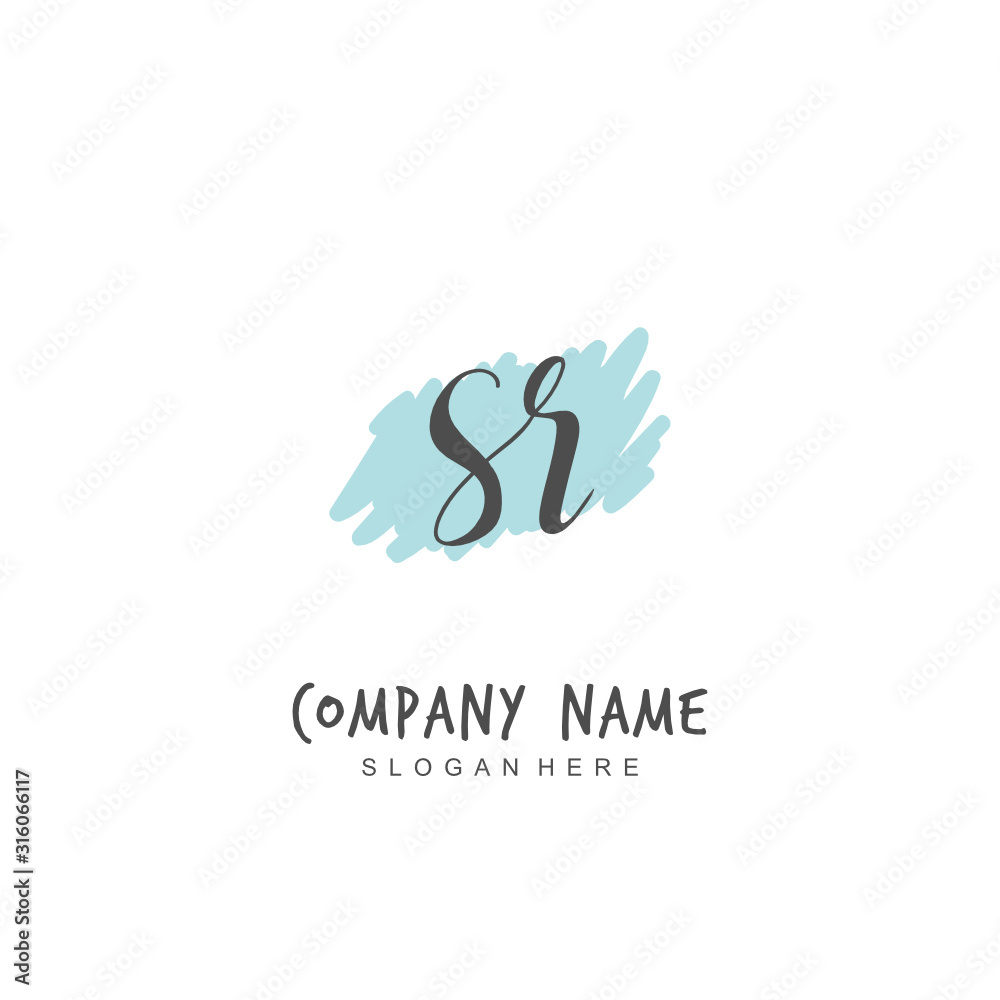 Fototapeta premium Handwritten initial letter S R SR for identity and logo. Vector logo template with handwriting and signature style.
