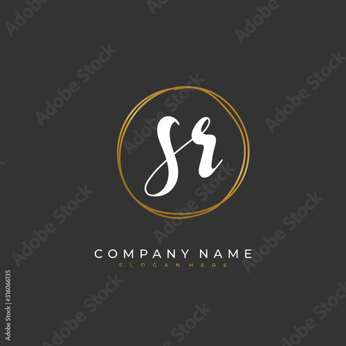 Handwritten initial letter S R SR for identity and logo. Vector logo template with handwriting and signature style.