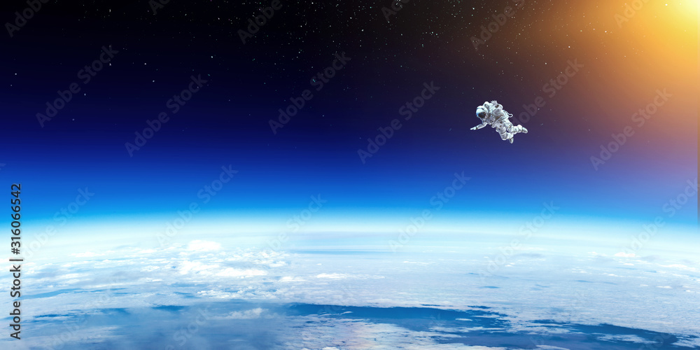 Naklejka premium Exploring outer space. Mixed media