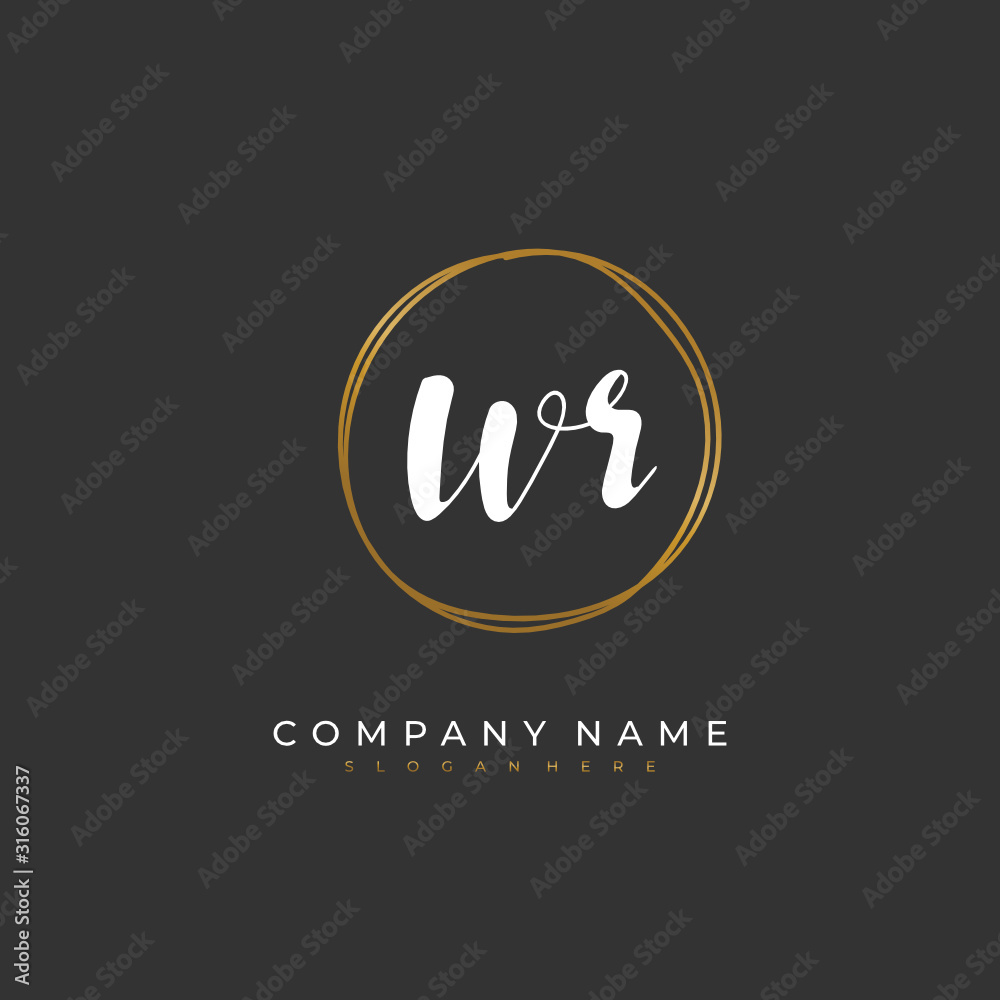 Handwritten initial letter W R WR for identity and logo. Vector logo template with handwriting and signature style. Handwritten initial letter W R WR for identity and logo. Vector logo template with handwriting and signature style.