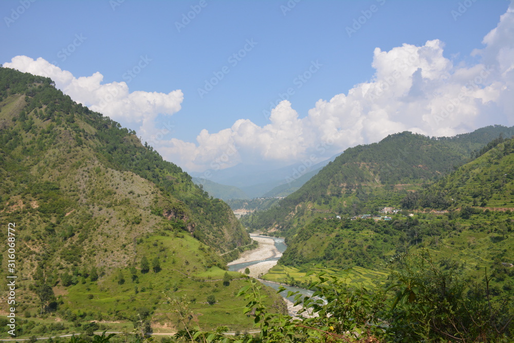 Yamuna river and valley in Himalayan region of Uttrakhand state of India nd 