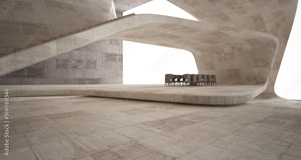 Abstract architectural concrete interior of a minimalist house. 3D illustration and rendering. Abstract architectural concrete interior of a minimalist house. 3D illustration and rendering.