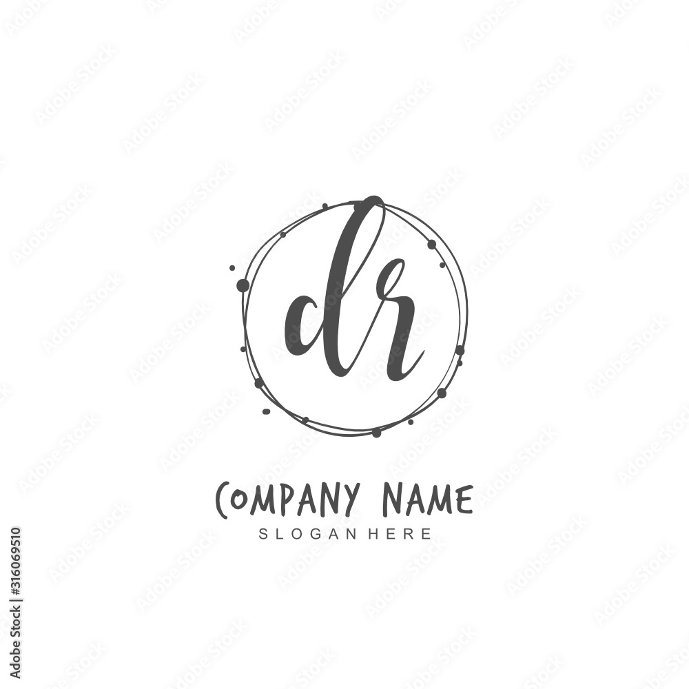 Handwritten initial letter D R DR for identity and logo. Vector logo template with handwriting and signature style. Handwritten initial letter D R DR for identity and logo. Vector logo template with handwriting and signature style.