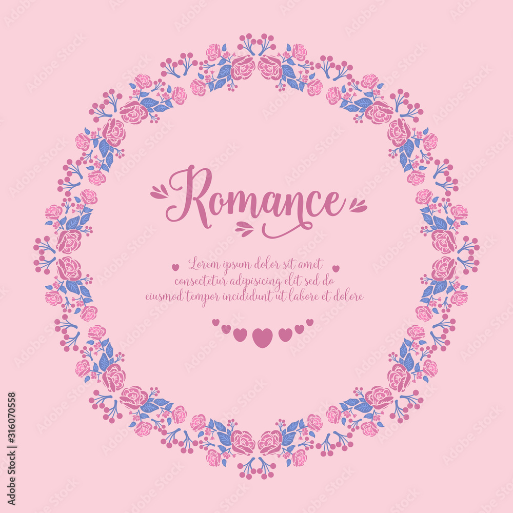 Wallpaper design for romance greeting card, with elegant pink floral frame design. Vector