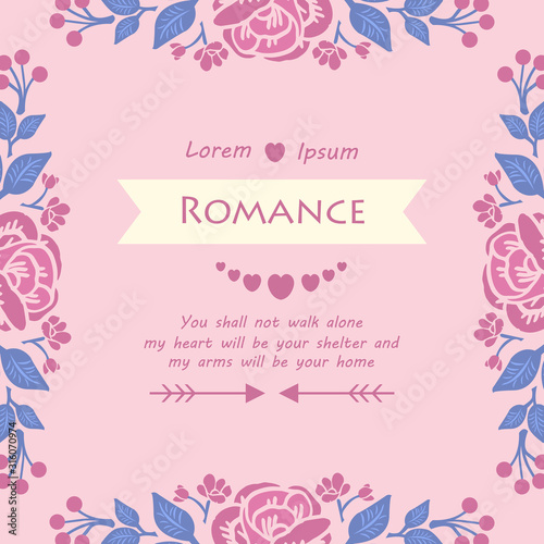 Antique pattern of leaf and floral frame with elegant style, for romance greeting card template design. Vector