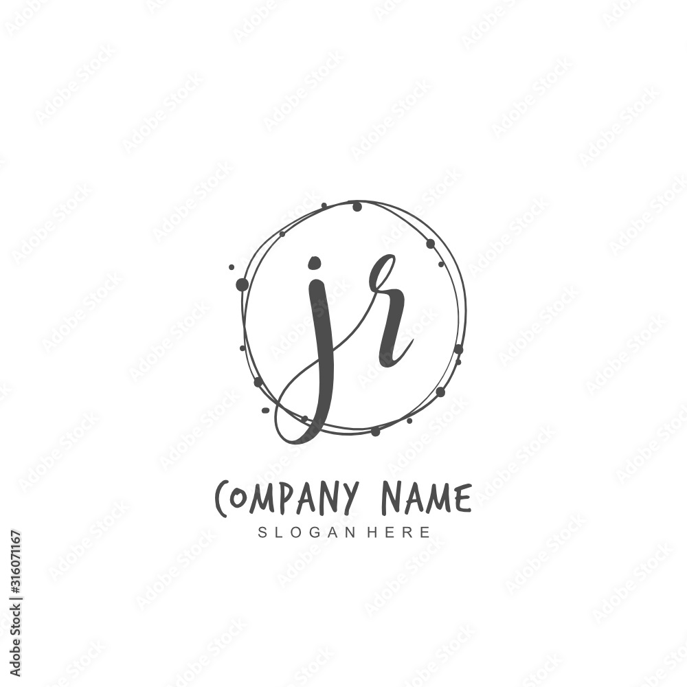 Handwritten initial letter J R JR for identity and logo. Vector logo template with handwriting and signature style. Handwritten initial letter J R JR for identity and logo. Vector logo template with handwriting and signature style.