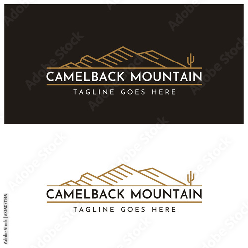 Mountain with Cactus, like Camelback Hill Mount Shape Nature Landscape logo design