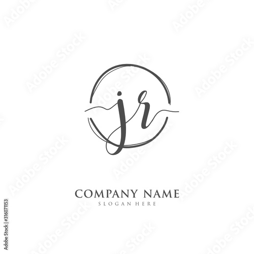 Handwritten initial letter J R JR for identity and logo. Vector logo template with handwriting and signature style.