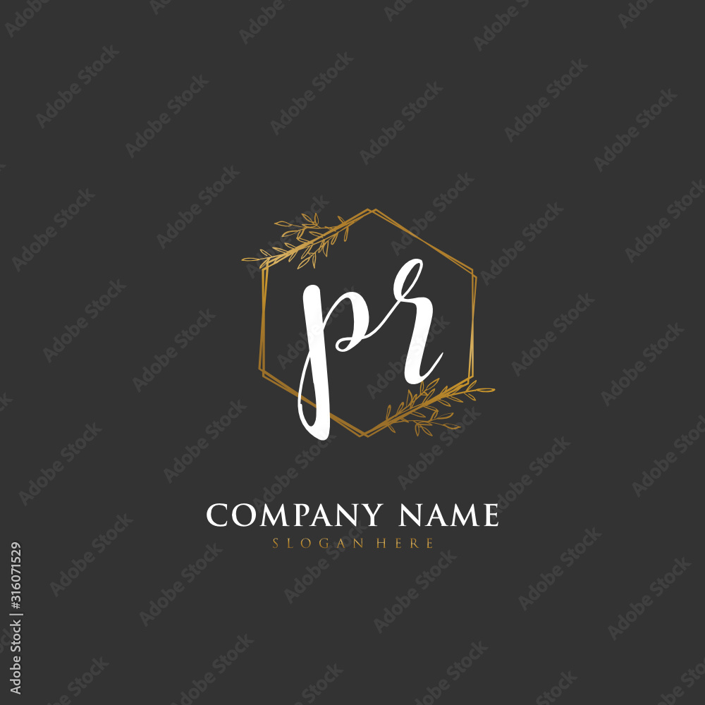 Handwritten initial letter P R PR for identity and logo. Vector logo template with handwriting and signature style. Handwritten initial letter P R PR for identity and logo. Vector logo template with handwriting and signature style.