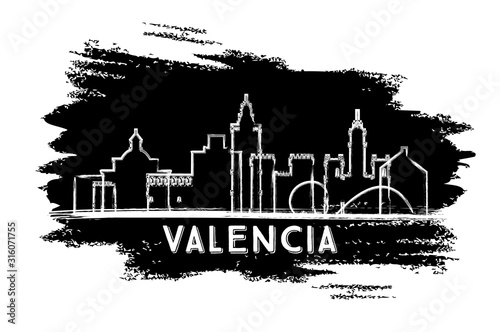 Valencia Spain City Skyline Silhouette. Hand Drawn Sketch.